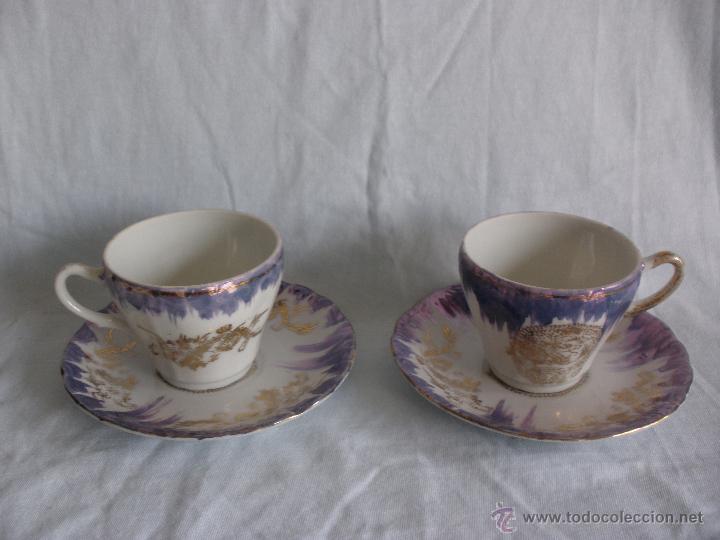 Vintage: 2 tazas y dos platos te- caf&eacute; JAPON, porcelana japonesa decoraci&oacute;n oro drag&oacute;n taza plato