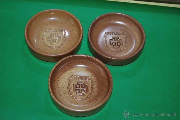 Vintage: CENICEROS DE BARRO CON PUBLICIDAD DE ENTURSA - ASO - CER&Aacute;MICA DE VALDEMORILLO - MADRID - APILABLES