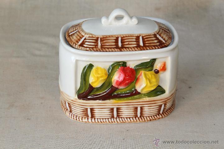 Vintage: envase - utensilio de cocina para guardar sal en ceramica