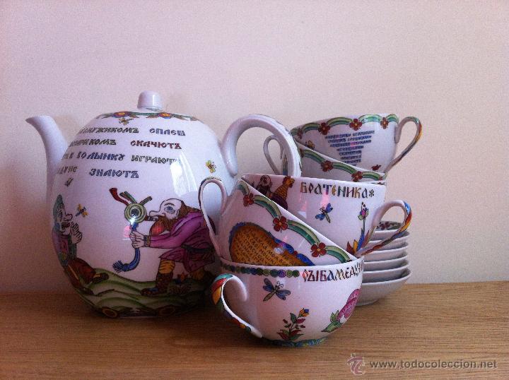 Vintage: JUEGO DE CHOCOLATE Y TE PORCELANA RUSA. CHOCOLATE SET RUSSIAN PORCELAIN