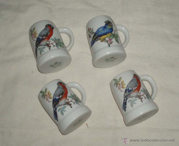 Vintage: cuatro jarritas coleccion pajaros porcelana Herrandiz -Espa&ntilde;a -