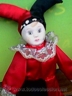 Vintage: Precioso Arlequin. Pierrot vintage 80&acute;s. trapo y porcelana 24,50 cms