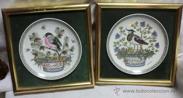 Vintage: PAREJA DE PLATOS DE PORCELANA , ENMARCADOS, DEZEMBER - M&Aacute;RZ - FIRMADOS