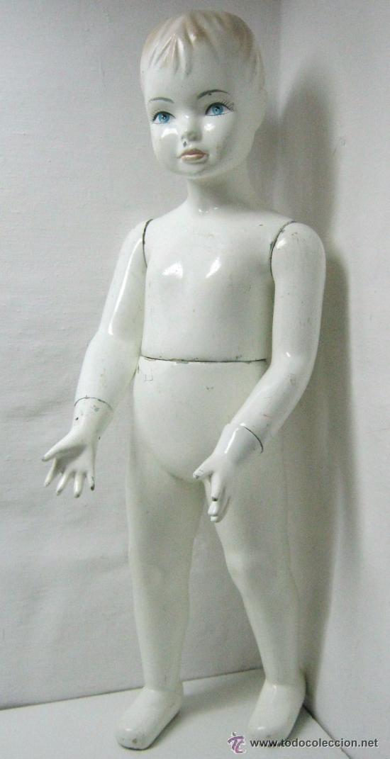 Vintage: MANIQUI NI&Ntilde;O A&Ntilde;OS 50 PORCELANA OJOS AZULES DESMONTABLE PRECIOSO..