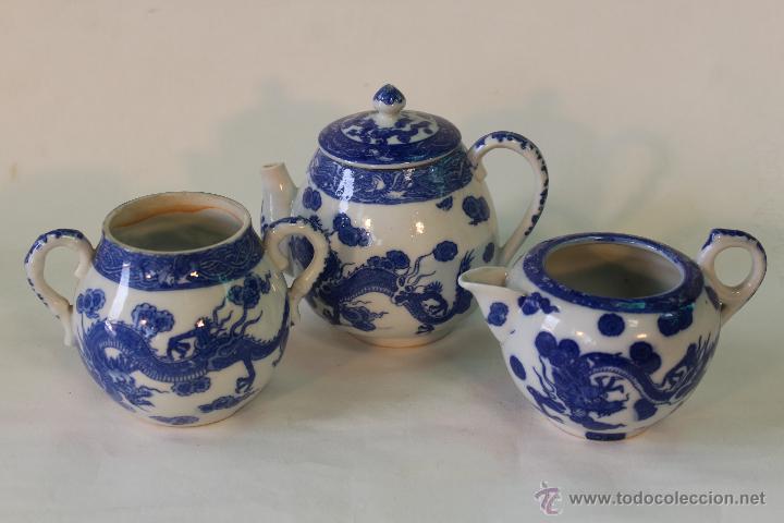Vintage: juego de cafe en porcelana con dragones