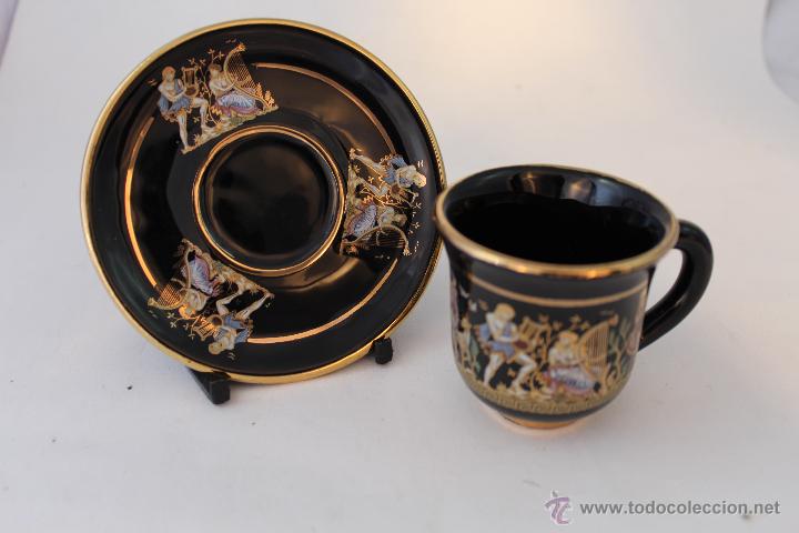 Vintage: TAZA Y PLATO EN CERAMICA CON ORO DE 24KILATES MADE IN GREECE