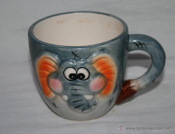 Vintage: BONITA TAZA DE CERAMICA CON CARA DE ELEFANTE EN RELIEVE