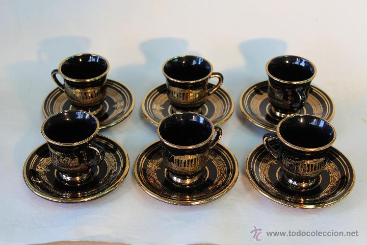 Vintage: 6 tazas de cafe y 6 platos en porcelana griega con oro 24k.