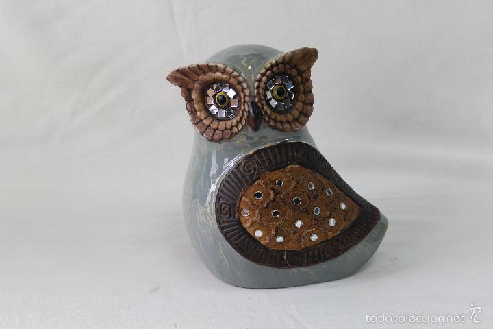 Vintage: buho en ceramica vidriada con cristales