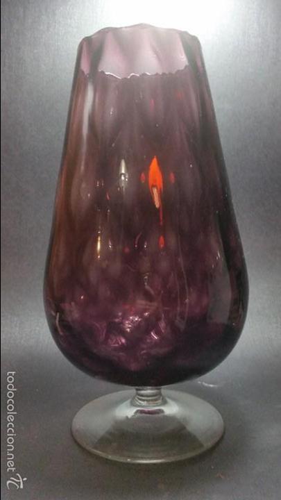Vintage: ENORME COPA DE CRISTAL BORDE ONDULADO A&Ntilde;OS 1960-1970 MORADO CARDENAL