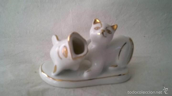 Vintage: PALILLERO PORCELANA GATO Y PEZ