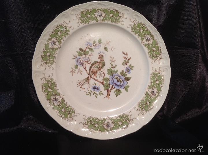 Vintage: 2 Platos Llanos Ridway Est. 1792 England Green Bird 25 cm