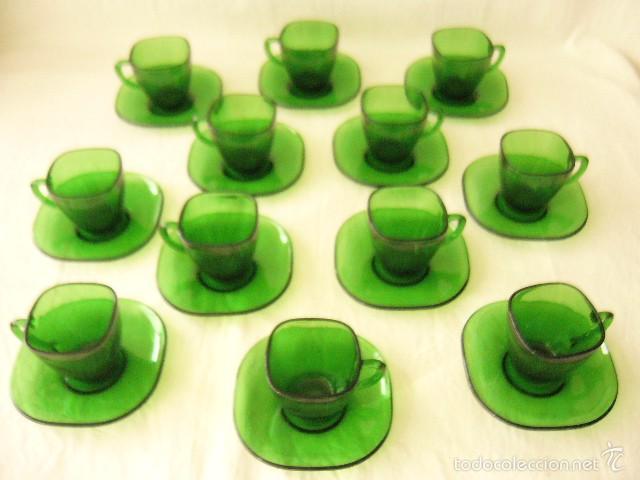 Vintage: JUEGO CAFE CRISTAL VERDE - VERECO