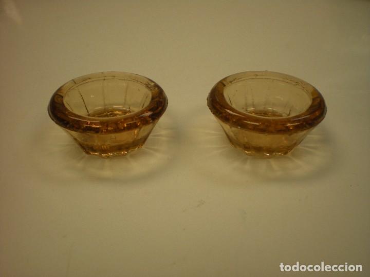 Vintage: pareja de portavelas en cristal, di&aacute;metro 6cm y altura 3cm