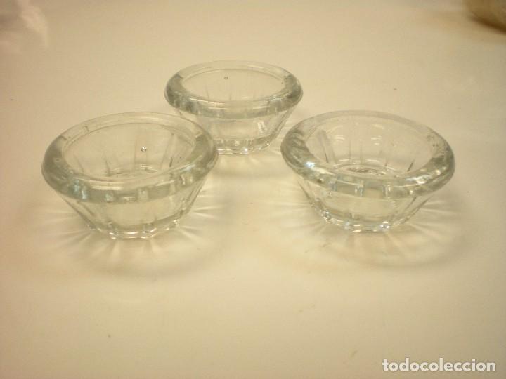 Vintage: tres portavelas en cristal, di&aacute;metro 6cm y altura 3cm