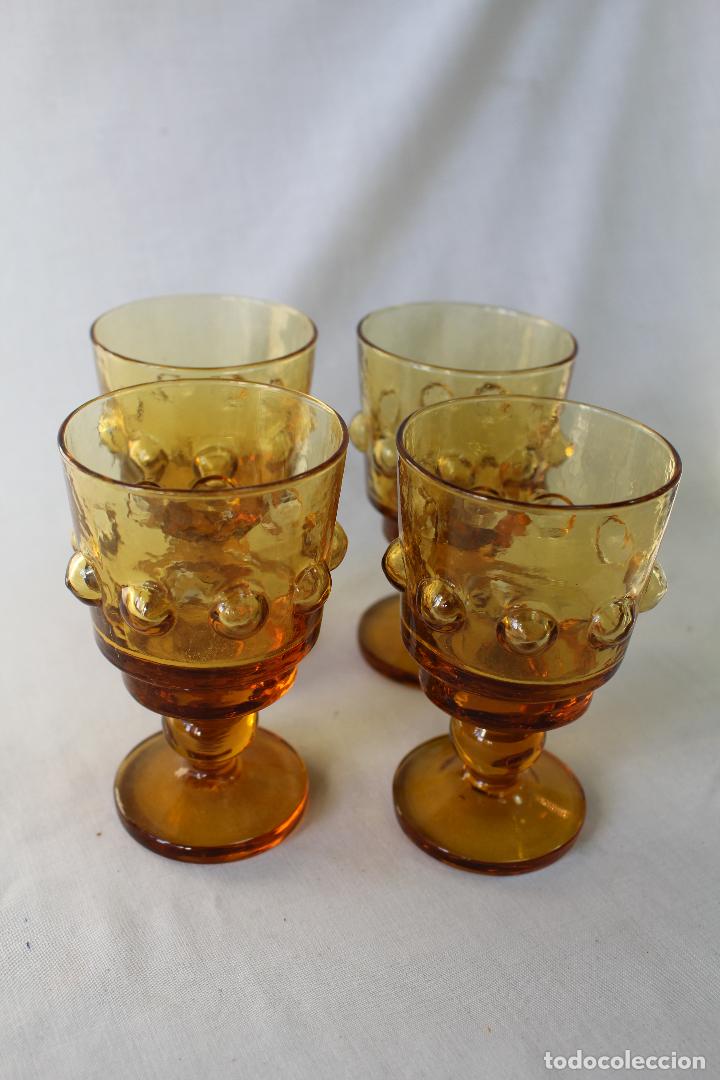Vintage: 4 copas en cristal ambar - Foto 2