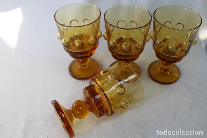 Vintage: 4 copas en cristal ambar - Foto 3