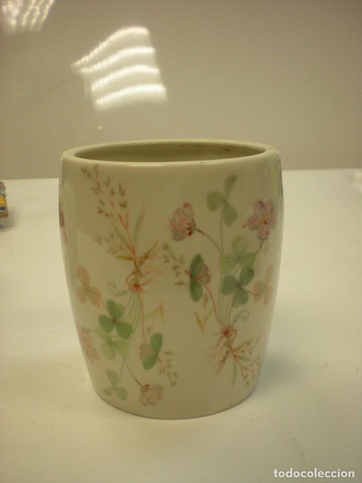 Vintage: vaso cer&aacute;mica Hispania decorado con flores d9cm h9cm