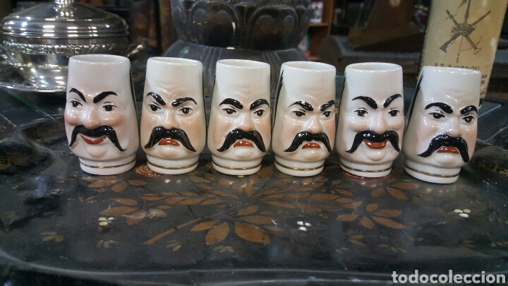 Vintage: Graciosos Vasitos chupito decorados a mano con caras