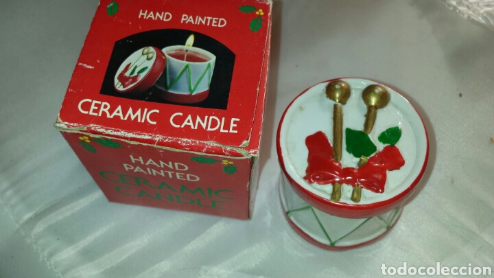 Vintage: Vela tarro  de ceramica Pintada a mano tambor  Navidad- a&ntilde;os 70. MADE IN CHINA