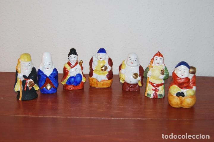 Vintage: SIETE SABIOS CHINOS - DIOSES DE LA FORTUNA - FIGURAS DE PORCELANA - A&Ntilde;OS 60