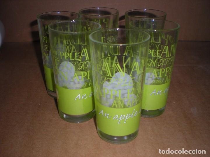 Vintage: juego de 6 vasos de tubo : AN APPLE A DAY , di&aacute;metro 6cm h13cm