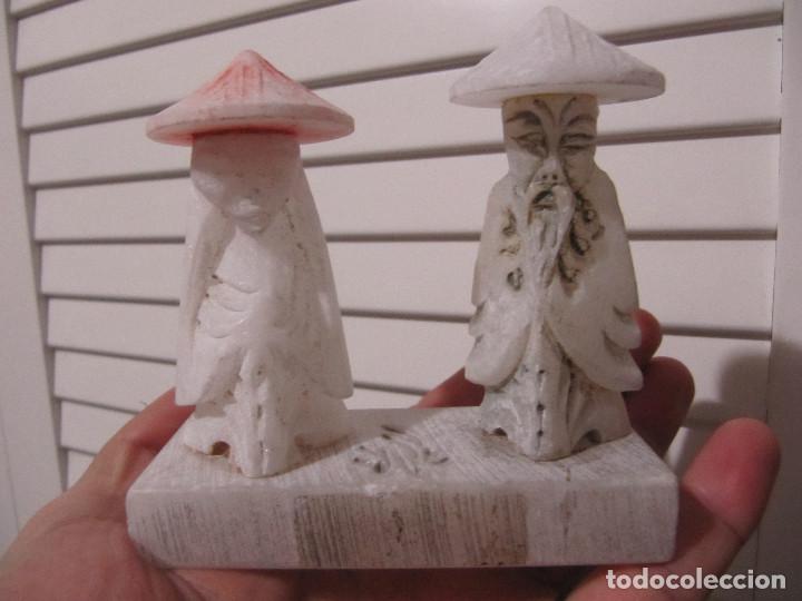 Vintage: Figura Pareja Oriental Autentico Alabastro Tallado Espa&ntilde;a a&ntilde;os 70