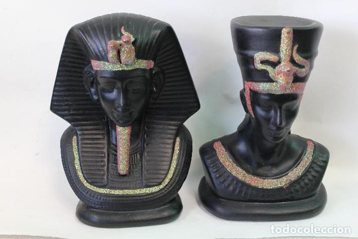 Vintage: figuras de nefertiti y akenaton en ceramica