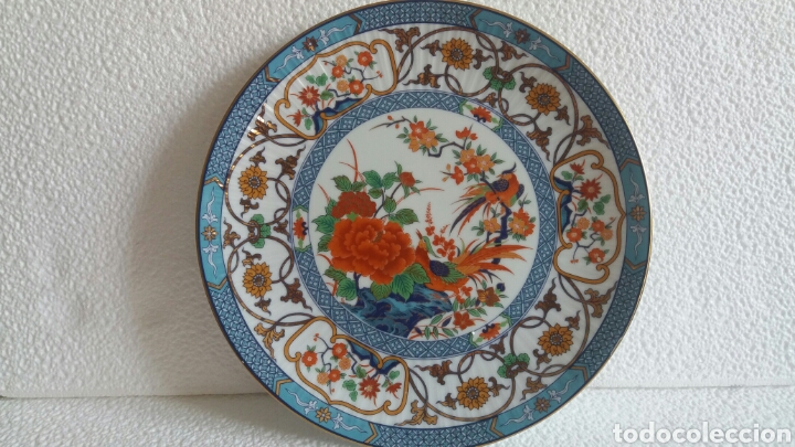 Vintage: Plato porcelana oriental decorado oro 24k