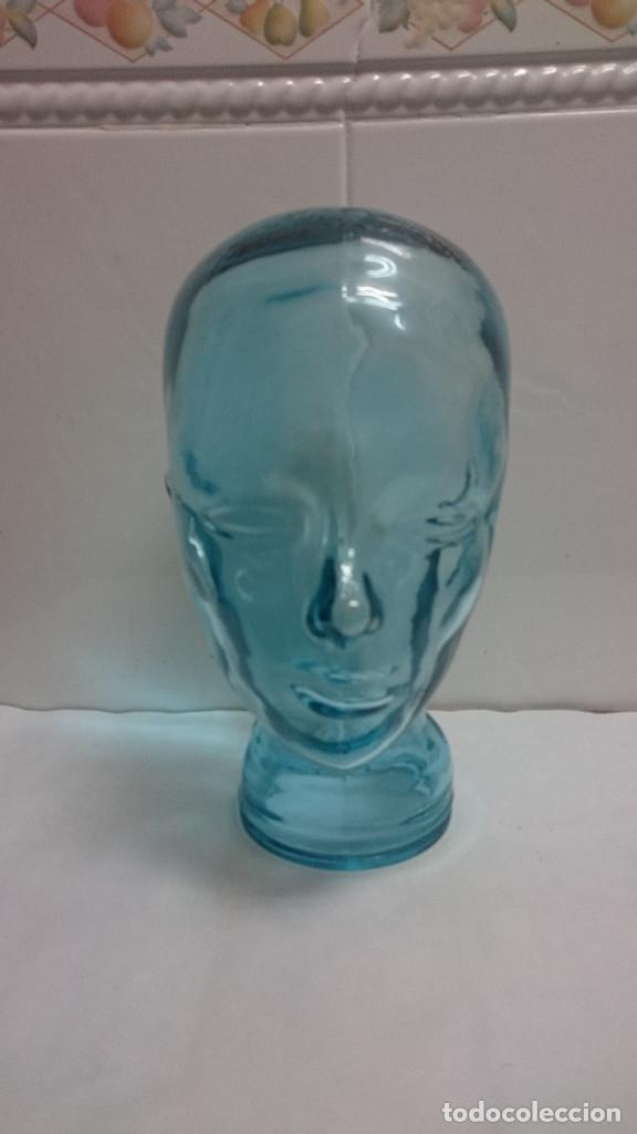 Vintage: EXPOSITOR CABEZA CRISTAL AZUL