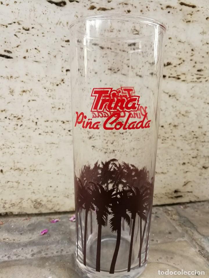 Vintage: ANTIGUO VASO DE TUBO CRISTAL- SERIGRAFIADO TRINA PI&Ntilde;A COLADA -A&Ntilde;OS 80'S.