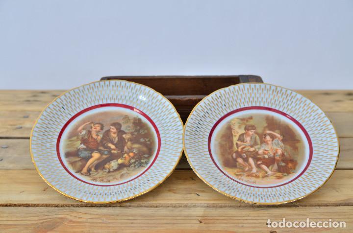 Vintage: LOTE DOS PLATOS CON CUADRO DE MURILLO - PLATO DECORATIVO VINTAGE 17cm DE EL BLANCO Y NEGRO ZARAGOZA