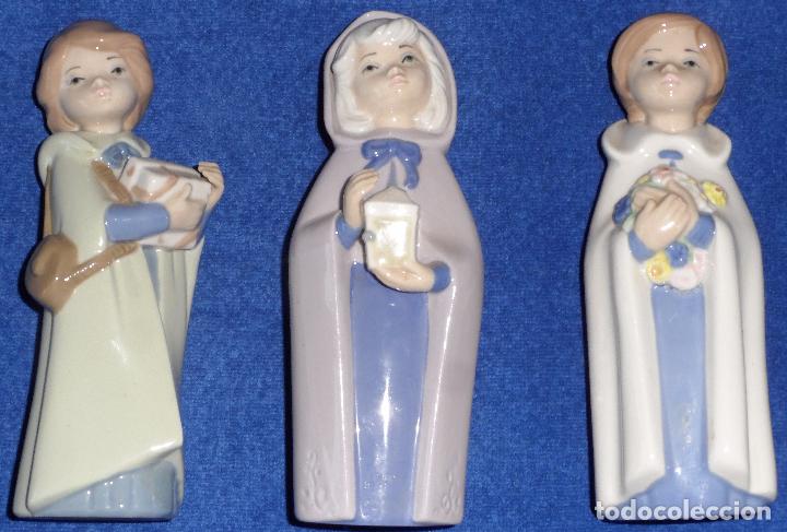 Vintage: Tres figuras - Ni&ntilde;as con ofrendas - Casades