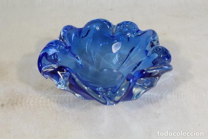 Vintage: frutero centro cristal azul