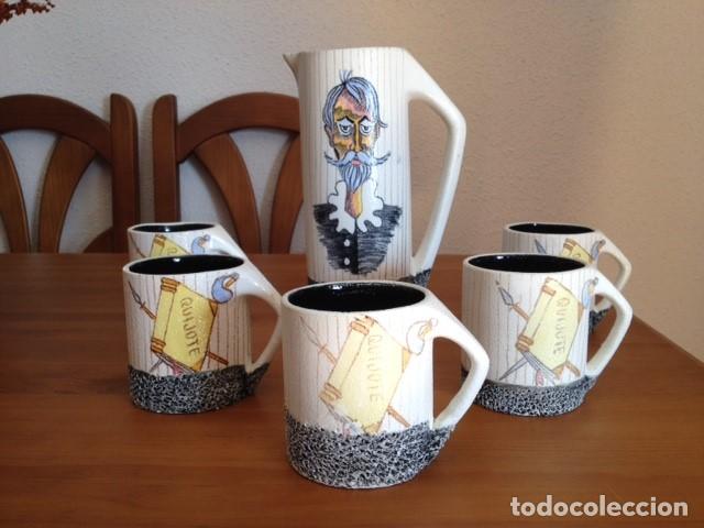 Vintage: Juego de 1 Jarra de Cerveza (25 cm) con 5 Tazas (10 cm) motivo El Quijote a&ntilde;os 60