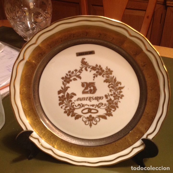 Vintage: Plato bodas de plata en oro - Foto 1