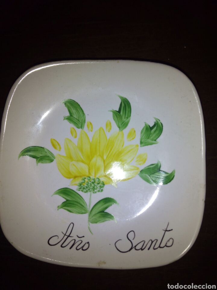 Vintage: Plato o cenicero Morata de Jal&oacute;n, Escuela Condesa. Pintado a mano. A&ntilde;o Santo.
