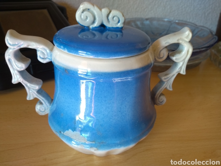 Vintage: **ANTIGUO AZUCARERO DE LOZA (PERDIDAS DE ESMALTE) 10/8/7 CM ALTO, BOCA,BASE**