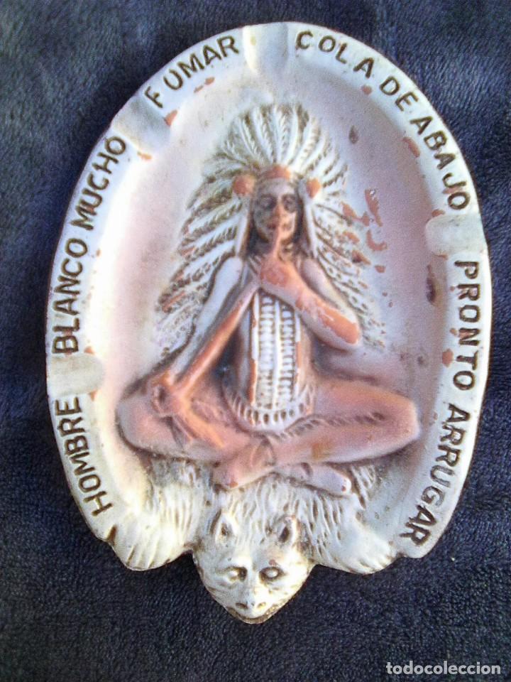Vintage: Bonito cenicero Indio chup&oacute;n - Regalo informal 80&acute;s - Contraste artesano en reverso - 15 pr 10,5 cm
