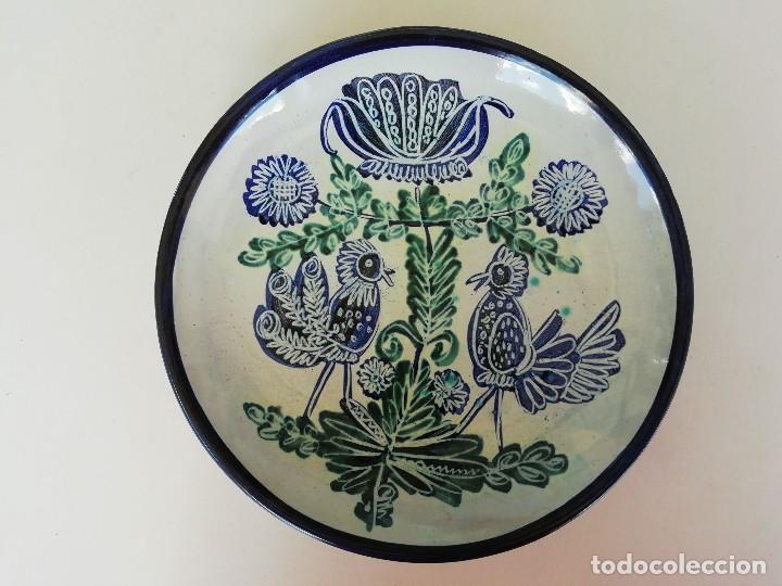 Vintage: Plato ceramica con decoraci&oacute;n animal pintado a mano, a&ntilde;os 60/70