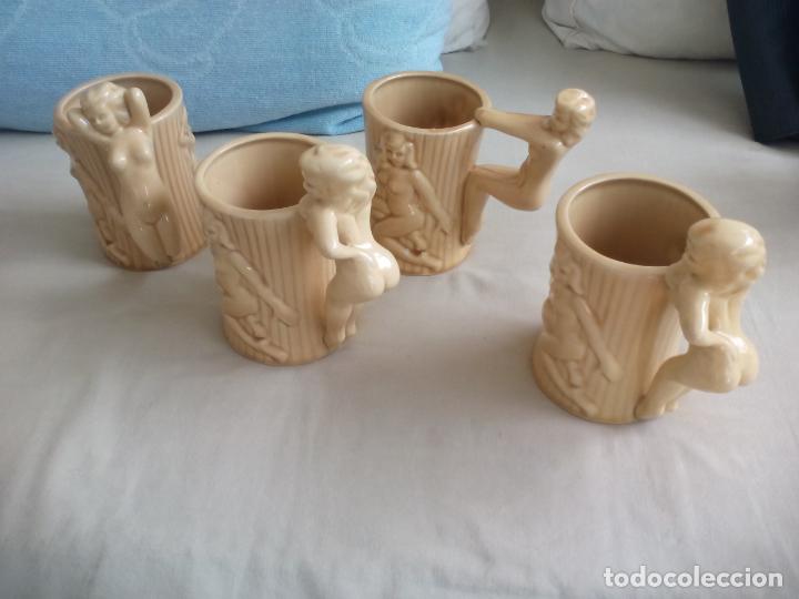 Vintage: 4 JARRAS DE PORCELANA DE JAP&Oacute;N EIHO CHICAS DESNUDO EROTICO, STIPTEASE PIN UP. ESTILO DOROTHY KINDELL