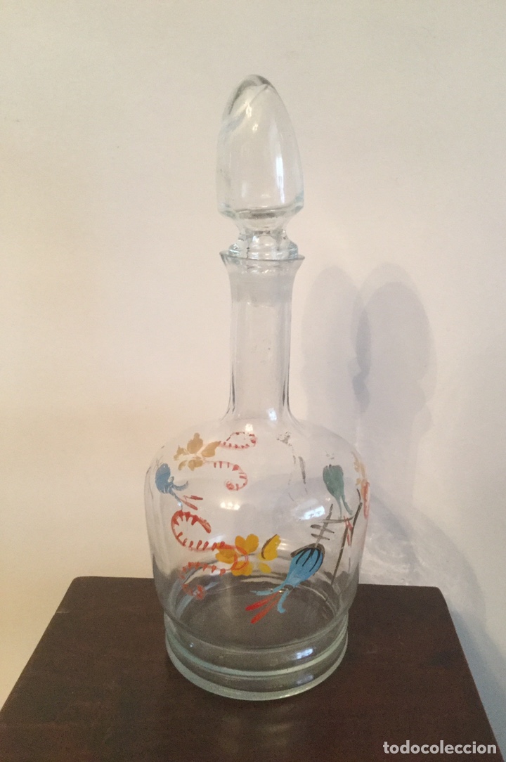 Vintage: BOTELLA DE CRISTAL PINTADA A MANO CON DIBUJOS DEL MAR