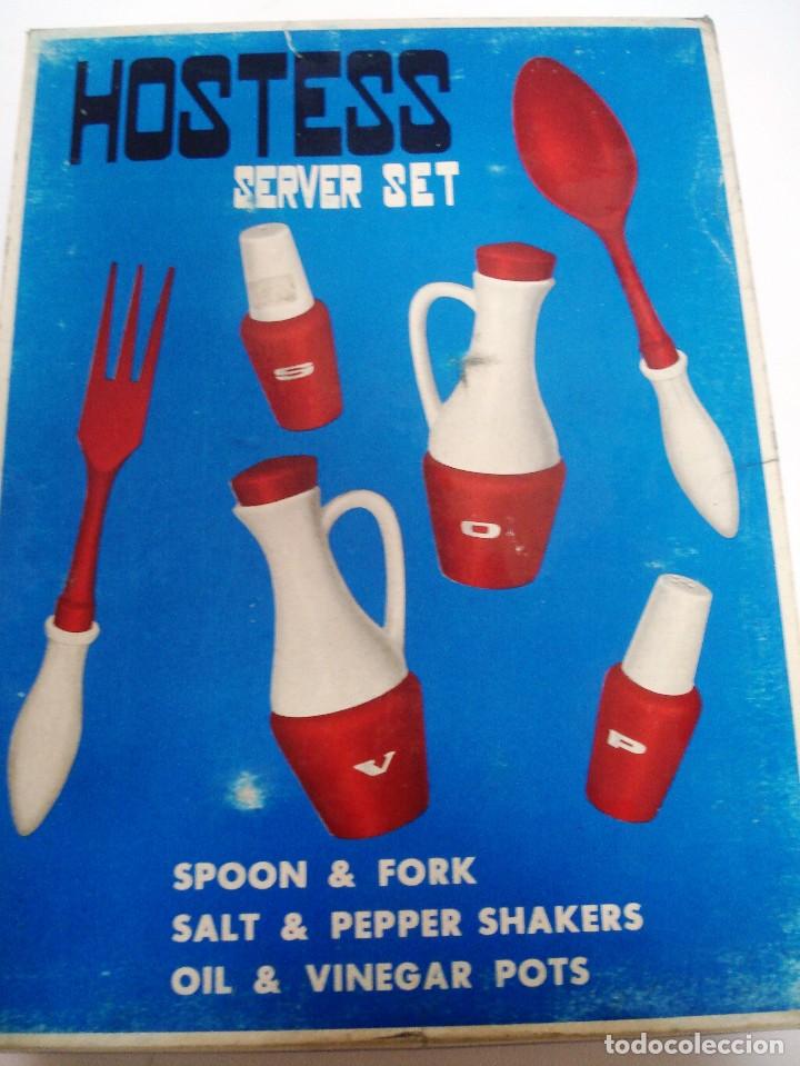 Vintage: JUEGO  SERVICIO ENSALADA DE  PORCELANA Y PL&Aacute;STICO. .A&Ntilde;OS 50-. NUEVO Y EN SU CAJA ORIGINAL.