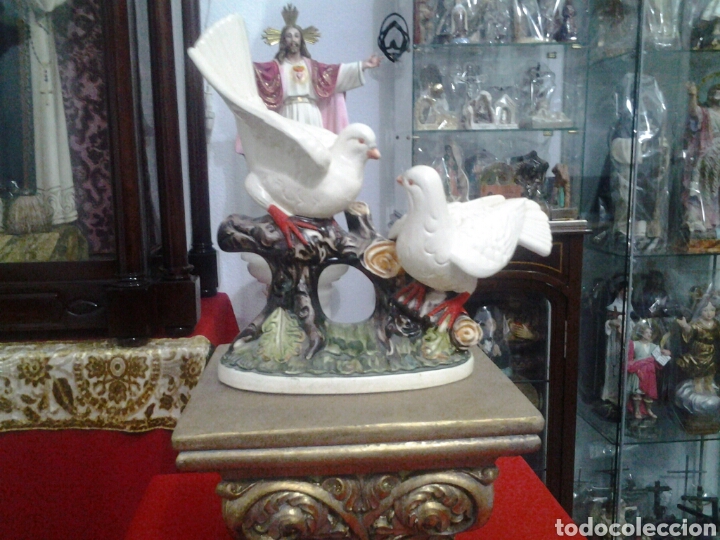 Vintage: Antigua escultura de una pareja de palomas en porcelana