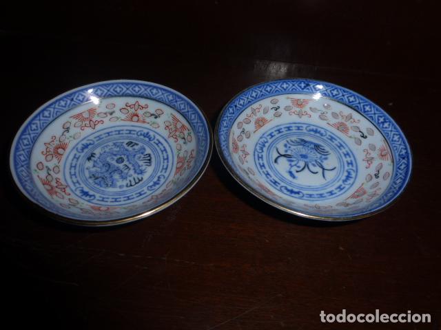 Vintage: PAREJA DE CUENCOS ORIENTALES DE PORCELANA PINTADOS A MANO.