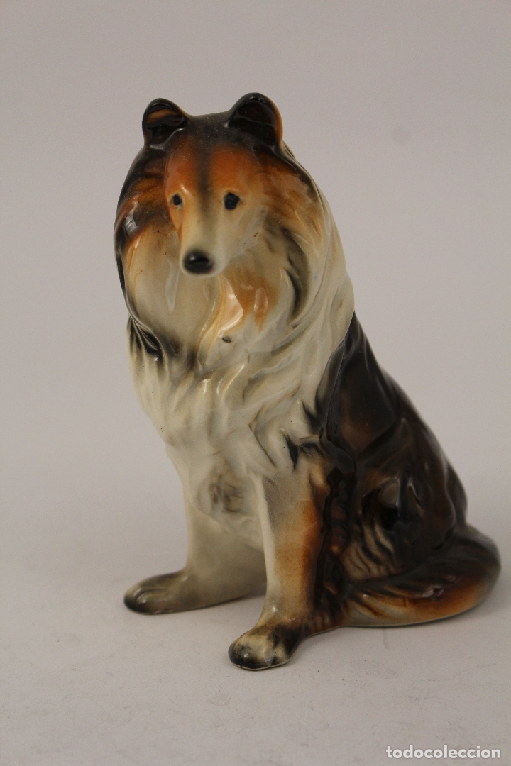 Vintage: figura de perro collie en porcelana eiho made in japan