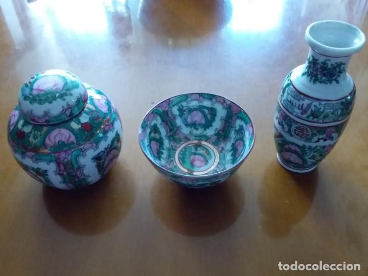 Vintage: CONJUNTO de tres piezas de cer&aacute;mica de Macao