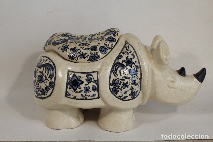 Vintage: caja joyero rinoceronte en ceramica