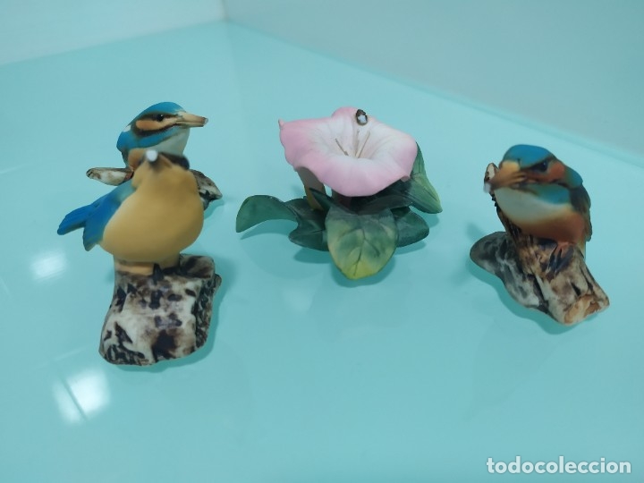 Vintage: Lote 3 pajaros  y una flor de coleccion porcelana made in italia para reparar