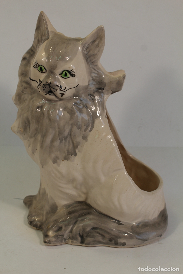 Vintage: gato porta escoba ba&ntilde;o en ceramica